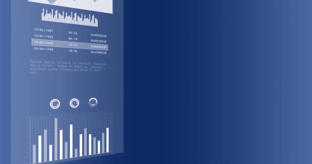 통계와 데이터 처리를 파란색 배경으로 애니메이션 글로벌 컴퓨팅 데이터 디지털 — 비디오