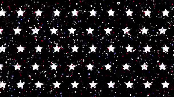 Animacja Białych Gwiazd Konfetti Czarnym Tle Usa Patriotyzm Koncepcja Celebracji — Wideo stockowe