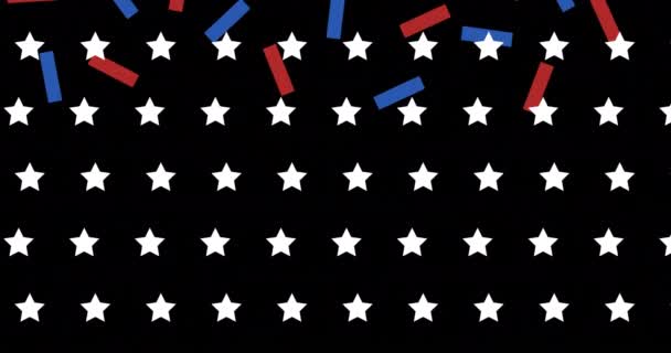 Animace Hvězd Konfet Padajících Barevně Vlajkou Usa Globální Vlastenectví Koncepce — Stock video