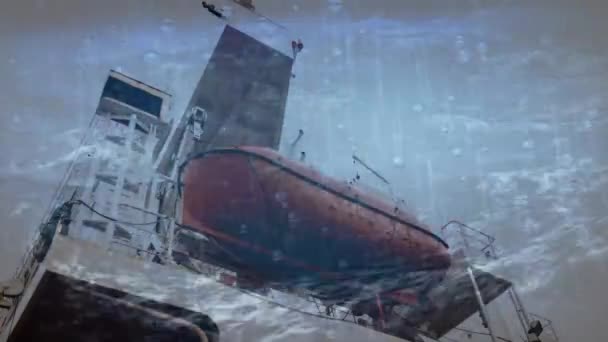 Animacja Wiszącej Łodzi Nad Deszczowym Morzem Falami Koncepcja Podróży Map — Wideo stockowe