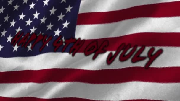 アメリカの国旗の背景に7月4日の幸せなテキストのアニメーション 愛国心とお祝いのコンセプトをデジタルで — ストック動画
