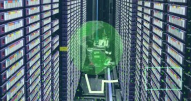 Bilgisayar sunucularında ai veri işleme animasyonu. Küresel yapay zeka, hesaplama, dijital arayüz ve veri işleme kavramı dijital olarak oluşturuldu.