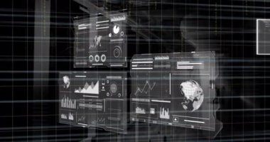 Şebeke üzerinde veri işleme ve ikili kodlama animasyonu. Küresel bağlantılar, iş dünyası, bulut hesaplama, dijital arayüz ve veri işleme kavramı dijital olarak oluşturulmuş video.