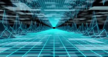 Meta-evren üzerinde veri işleme animasyonu. Küresel bağlantılar, iş dünyası, bulut hesaplama, dijital arayüz ve veri işleme kavramı dijital olarak oluşturulmuş video.