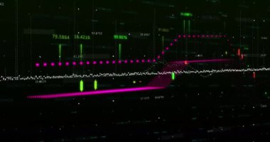 Animation of financial data processing over world map. Global business, finances, computing and data processing concept digitally generated video.