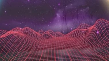 Şehir manzarası üzerinde meta-evrenin animasyonu. Küresel sanal gerçeklik, hesaplama ve veri işleme kavramı dijital olarak oluşturulmuş video.