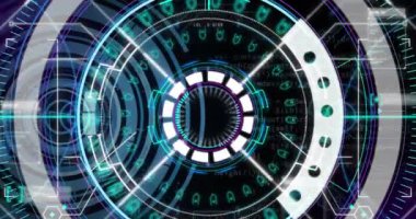 Kapsam taraması ve veri işleme animasyonu. Dijital olarak oluşturulmuş küresel bilgisayar ve veri işleme kavramı.