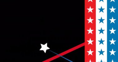 Siyah arka planda mavi, beyaz ve kırmızı çizgilerin canlandırılması. Usa, vatanseverlik ve kutlama konsepti dijital olarak oluşturulmuş video.