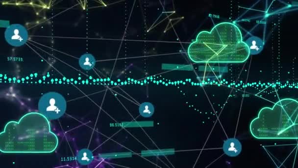 Animazione Nuvole Elaborazione Dati Connessioni Connessioni Globali Business Cloud Computing — Video Stock