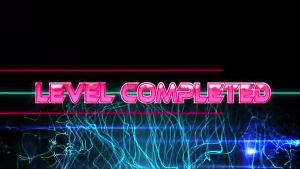 Animation Niveau Afsluttet Tekst Neon Lys Stier Videospil Digital Grænseflade – Stock-video