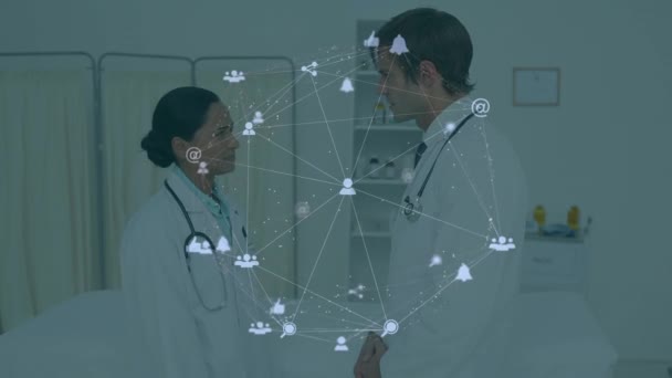 Animation Network Connections Diverse Doctors Global Connections Medicine Healthcare Data — Stock Video