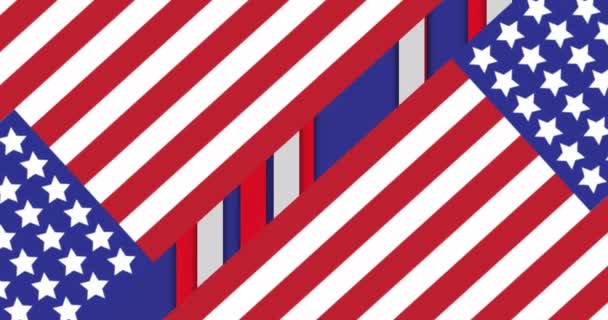 白い星と青 白と赤のストライプのアニメーション アメリカ 愛国心とお祝いのコンセプトデジタル生成ビデオ — ストック動画