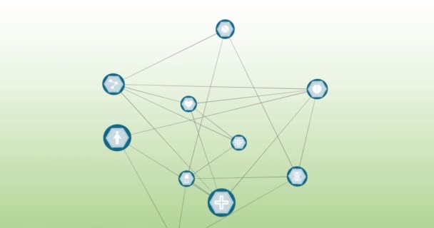 Animacja Sieci Ikon Cyfrowych Zielonym Tle Gradientowym Globalne Sieci Koncepcja — Wideo stockowe