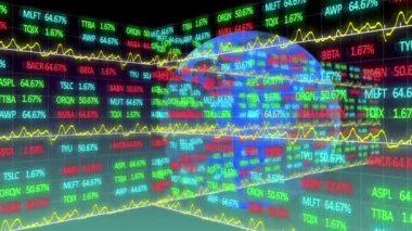 Yeşil gradyan arka planına karşı dönen dünya üzerinde borsa veri işleme animasyonu. Küresel ekonomi ve iş teknolojisi kavramı