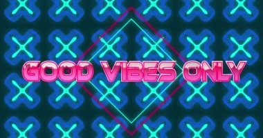 İyi titreşimler üzerindeki bozulma etkisi sadece mavi kaleydoskopik desenlere karşı mesaj pankartıdır. Video oyunu arayüzü ve teknoloji kavramı