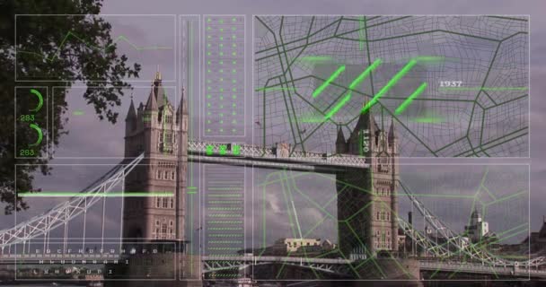 Animação Interface Com Processamento Dados Contra Vista Ponte Londres Conceito — Vídeo de Stock