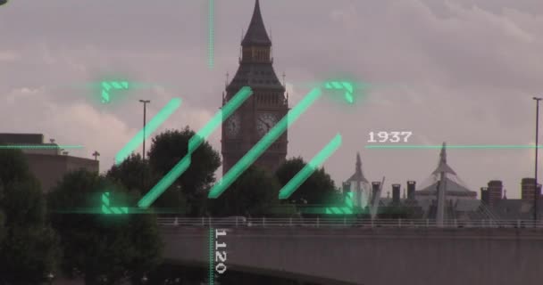 Animación Del Escaneo Del Escáner Verde Contra Vista Gran Torre — Vídeos de Stock