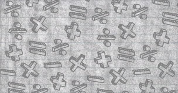 Animace Dělicích Násobících Symbolů Pozadí Texturovaného Bílého Linkovaného Papíru Koncepce — Stock video