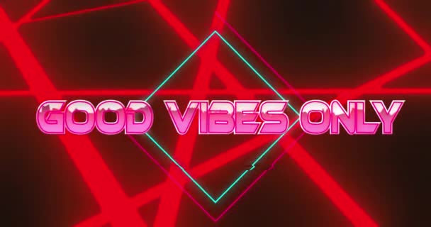 Animação Boas Vibrações Banner Texto Sobre Brilhantes Trilhas Luz Vermelha — Vídeo de Stock