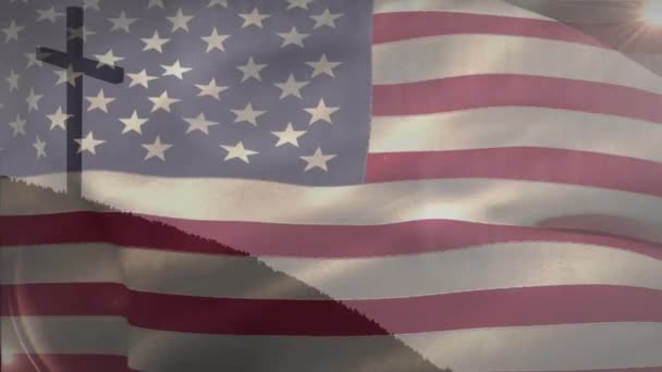 Animation Croix Chrétienne Drapeau Des États Unis Amérique Christianisme Foi — Video