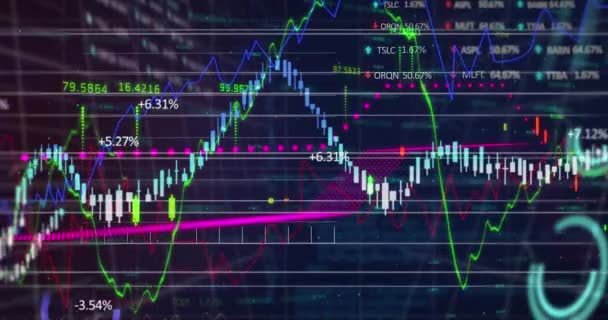 Animation Statistical Stock Market Data Processing Blue Background Global Economy — Video