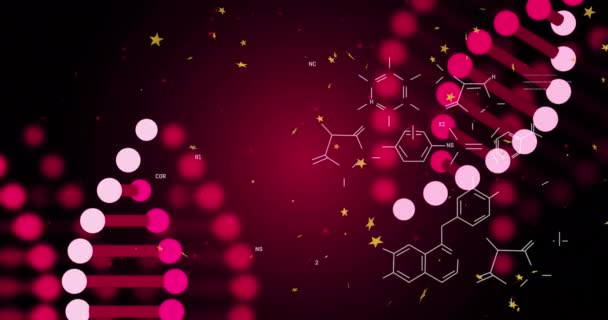 Animacja Złotych Gwiazd Dna Struktur Chemicznych Różowym Tle Koncepcja Badań — Wideo stockowe