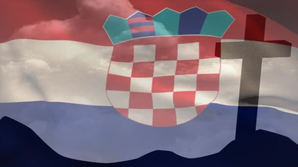 Animace Křesťanského Kříže Vlajky Chorvatska Křesťanství Víra Náboženství Koncept Digitálně — Stock video
