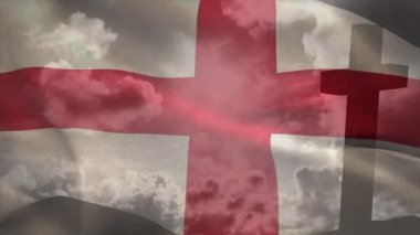Hristiyan haçı ve İngiltere bayrağının animasyonu. Hristiyanlık, inanç ve din kavramı dijital olarak oluşturulmuş video.