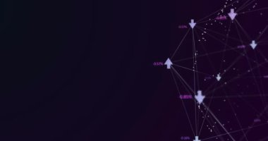 Mor arka planda dönen dijital simgelerin küre animasyonu. Küresel ağ ve iş teknolojisi kavramı