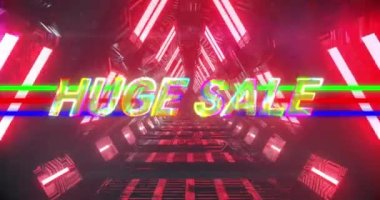 Büyük indirimli mesaj pankartı üzerinde yıldırım etkisi. Tertemiz kırmızı tünele karşı. İndirim ve perakende iş konsepti