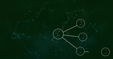 Matematiksel denklemlerin yeşil arkaplandaki simgelerle olan bağlantı ağı üzerinden canlandırılması. Dijital olarak oluşturulan öğrenme, eğitim ve veri işleme kavramı.