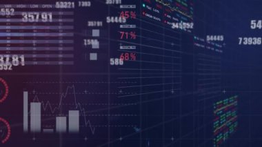 Animation of statistics and financial data processing. Global business, finance, computing and data processing concept digitally generated video.