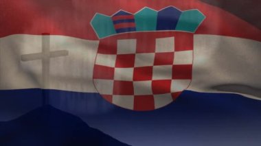 Hıristiyan haçı ve Hırvat bayrağının animasyonu. Hristiyanlık, inanç ve din kavramı dijital olarak oluşturulmuş video.