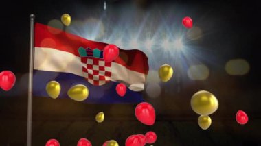 Hırvat bayrağı üzerinde balon ve ışık animasyonu. Hırvat vatanseverliği, bağımsızlık, gelenek ve dijital olarak üretilen video konsepti.