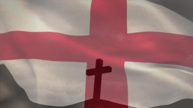 Hristiyan haçı ve İngiltere bayrağının animasyonu. Hristiyanlık, inanç ve din kavramı dijital olarak oluşturulmuş video.