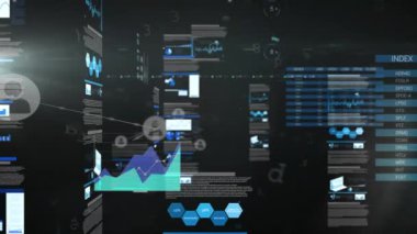 Güvenlik kilidi simgesine karşı istatistiksel veri işleme ve profil simgeleri ağının animasyonu. Siber güvenlik ve iş teknolojisi kavramı