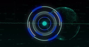 Siyah zemin üzerinde dönen neon yuvarlak tarayıcının animasyonu. Bilgisayar arayüzü ve iş teknolojisi kavramı