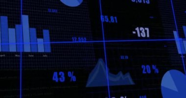 Şebeke üzerinde ok ve finansal veri işleme animasyonları. Küresel iş, finans, hesaplama ve veri işleme kavramı dijital olarak oluşturulmuş video.