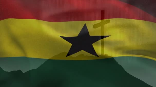 Animación Cruz Cristiana Bandera Ghana Cristianismo Religión Concepto Vídeo Generado — Vídeos de Stock