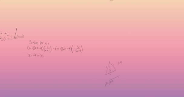 Animering Matematiska Ekvationer Över Rosa Till Gul Bakgrund Koncept För — Stockvideo