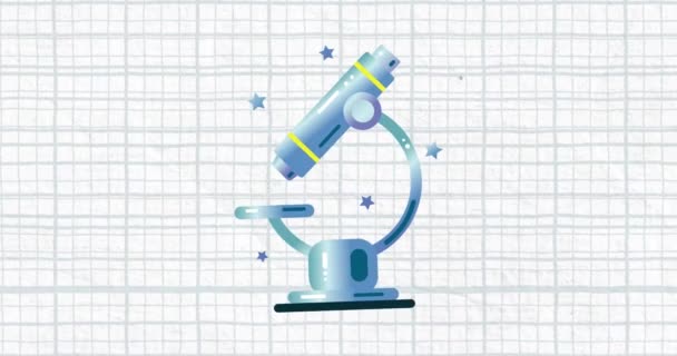 Beyaz Çizgili Kağıtta Hareket Eden Mikroskop Simgesinin Animasyonu Okul Eğitim — Stok video