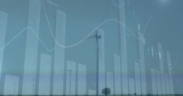 Animating Vhs Glitch Effect Statistical Data Processing Spinning Windmill Renewable — Stock Video