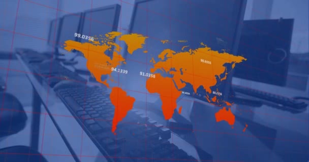 Animación Del Procesamiento Datos Mapa Del Mundo Través Red Contra — Vídeo de stock