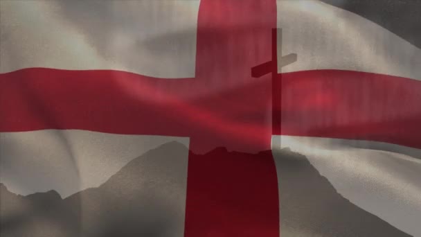 基督教十字架和英格兰国旗的动画 基督教 信仰和宗教概念数码录像 — 图库视频影像