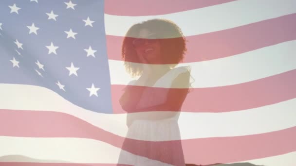 Animación Mujer Afroamericana Sobre Bandera Estados Unidos América Patriotismo Americano — Vídeos de Stock