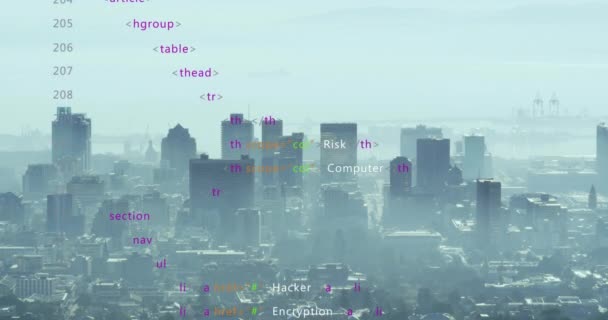 Animation Data Processing Aerial View Cityscape Computer Interface Business Technology — Wideo stockowe