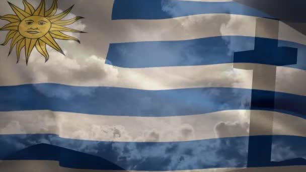 Animação Cruz Cristã Bandeira Uruguai Cristianismo Religião Conceito Vídeo Gerado — Vídeo de Stock