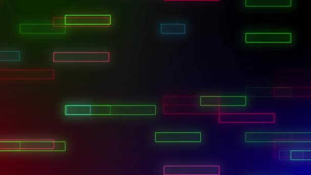 在梯度背景下 红色粒子在霓虹灯正方形上漂浮的动画 计算机接口和商业技术概念 — 图库视频影像