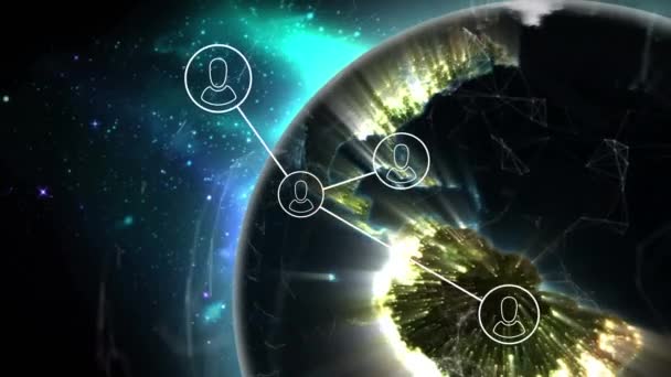 Animation Von Globus Netzwerk Von Verbindungen Und Datenverarbeitung Globale Verbindungen — Stockvideo