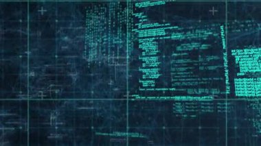 Soyut arka plana bağlı noktalar üzerinden bilgisayar programlama dilinin animasyonu. Dijital olarak üretilmiş, hologram, illüstrasyon, iletişim, kodlama ve teknoloji kavramı.